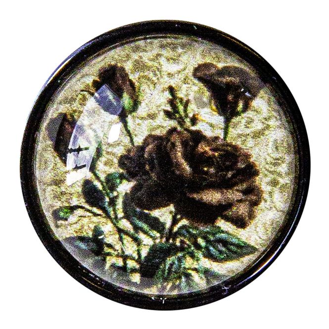 Hovedbilde Sort plastknapp m/brune Roser 18mm