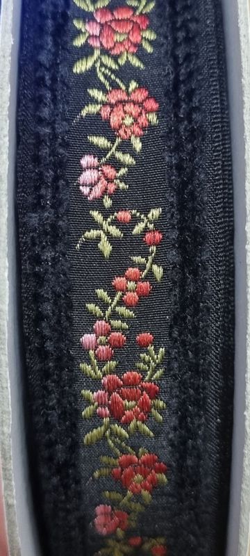 Blomsterbånd med sort fløyelskant 25mm