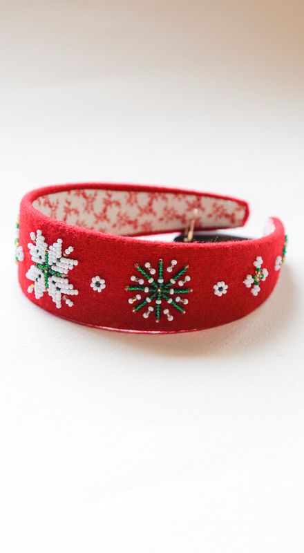 Hårbøyle med perler -medium - rød - Nr 4410