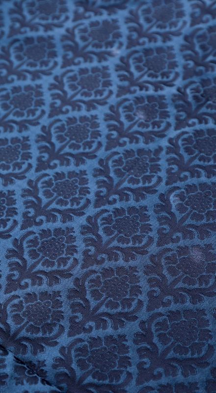 Silkedamask, Granateple satin - Blå - 100% silke